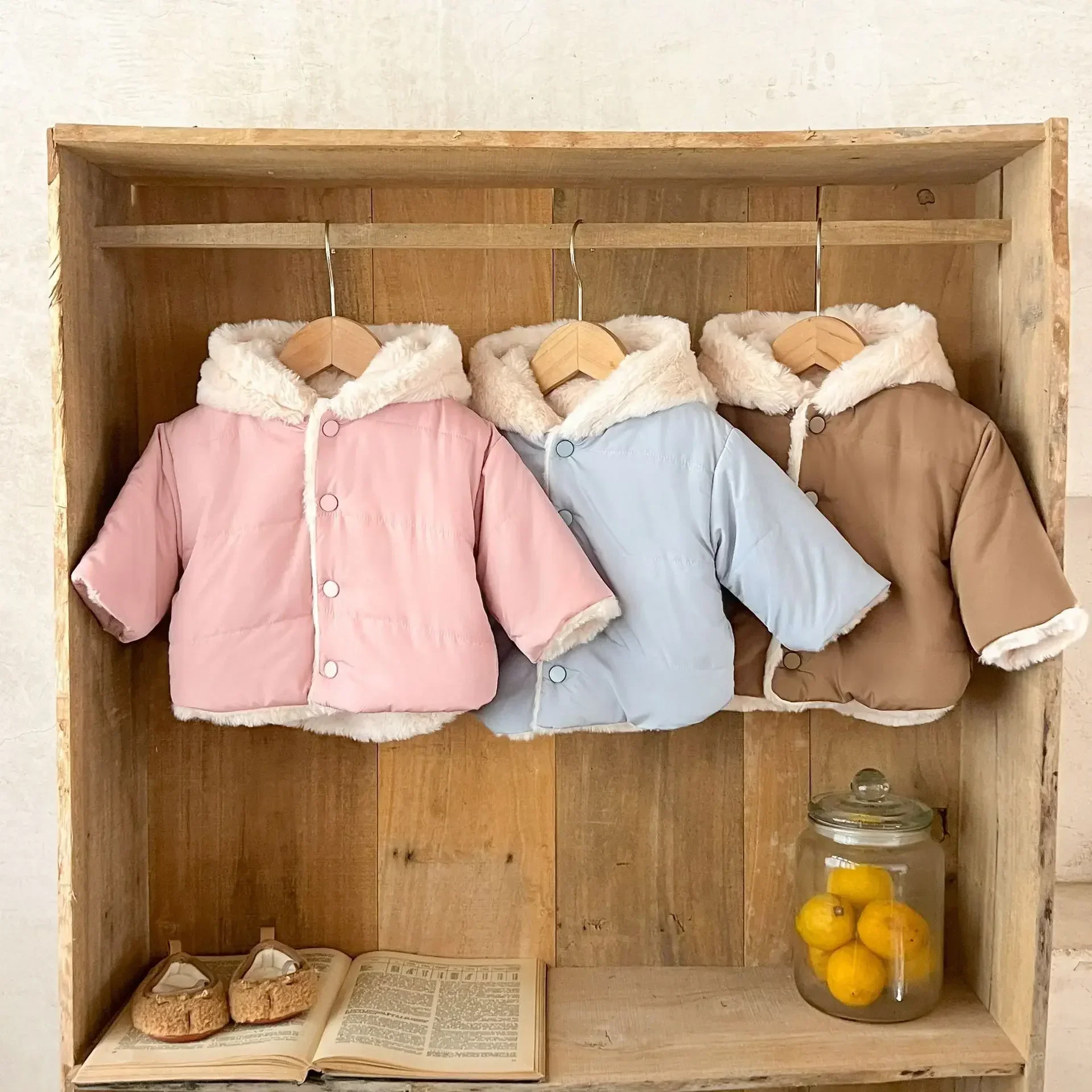 Ropa de bebé de 0 a 3 años, Abrigo de piel con capucha, forro de piel grueso, chaqueta polar, Parkas para niñas, abrigo para niñas pequeñas