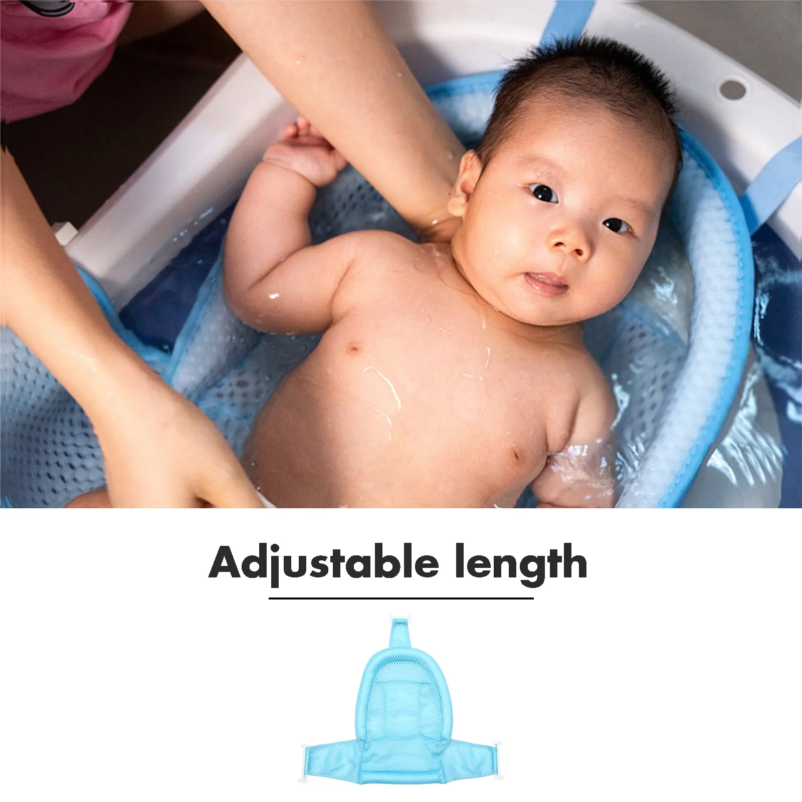 Red de baño para bebé, Material duradero ecológico PP, malla transpirable, asiento de soporte de ducha infantil ajustable, almohadilla azul, estera de baño para bebé - imagen 5