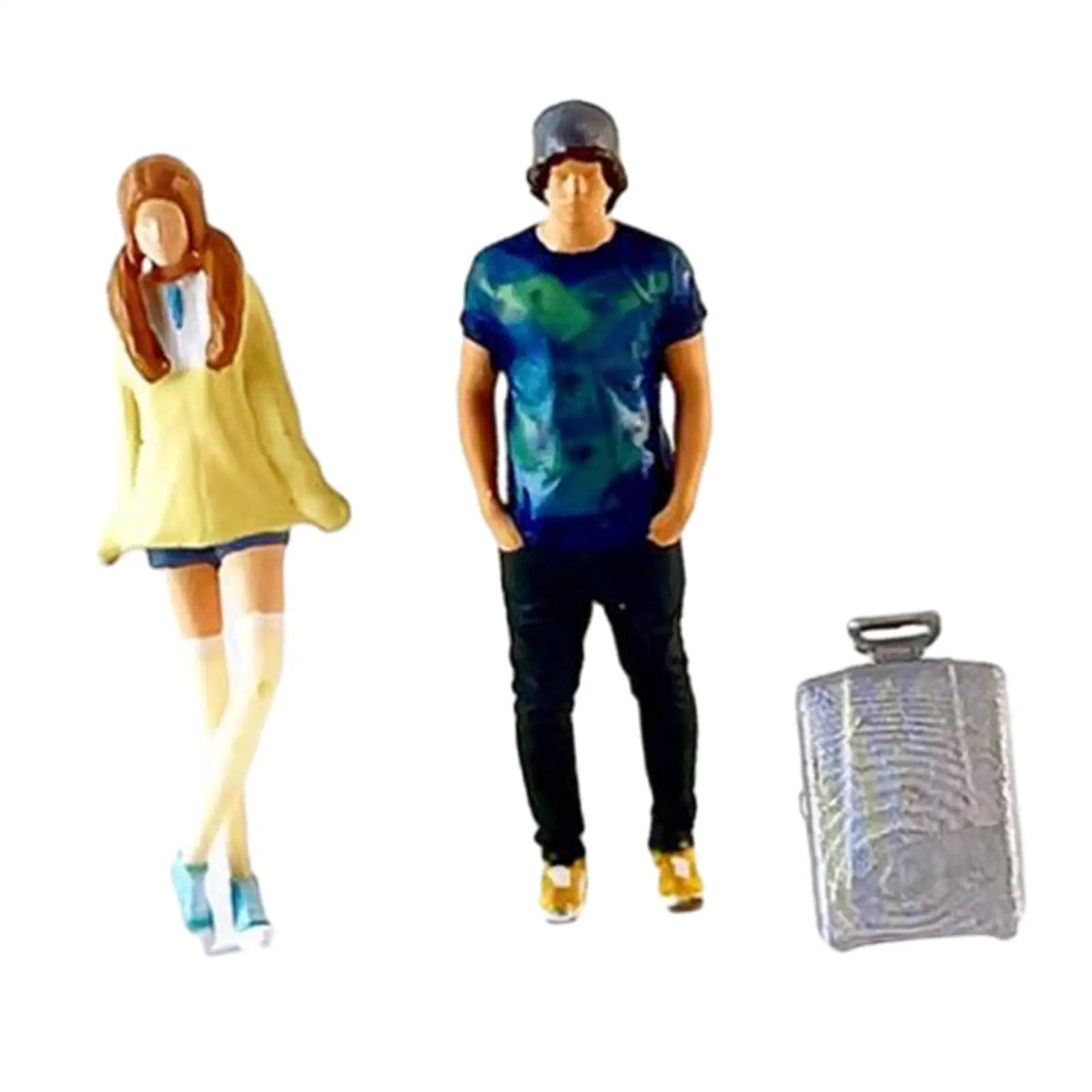 3Pcs 1/64 Boy and Girl Figures with Suitcase S Gauge DIY Projects Layout Trains