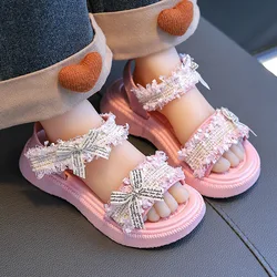 Zapatos de princesa antideslizantes para Niña, sandalias de playa de suela suave, Zapatos de moda con pajarita, verano, 2024