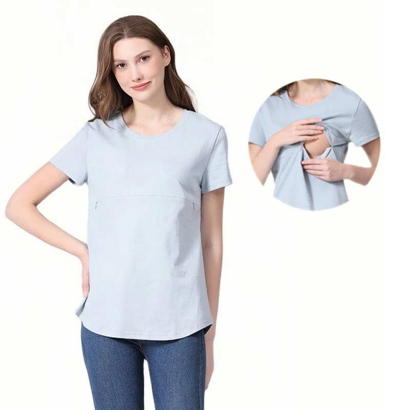 Camiseta de lactancia de algodón con cremallera manga corta verano - imagen 5