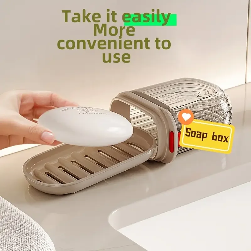 Bandeja de jabón portátil a prueba de fugas, bandeja de drenaje para el baño del hogar, caja de jabón transparente con tapa para acampar y viajar, 1/5 Uds. - imagen 3