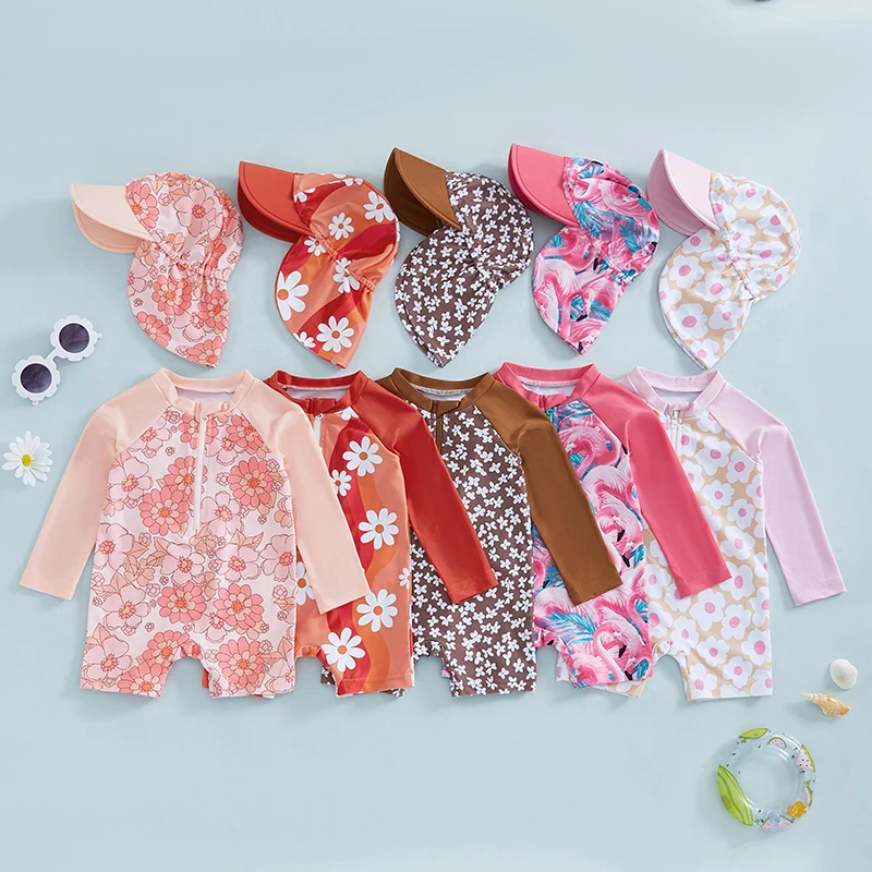 Tregren Traje de baño manga larga para niña con estampado floral - imagen 2
