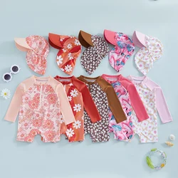 Tregren Traje de baño manga larga para niña con estampado floral