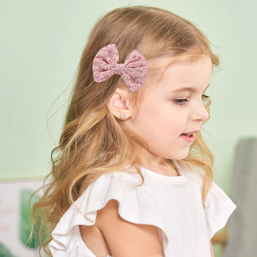 12 Uds. De pinzas para el cabello con flores y lazos bordados para niñas, bonitos horquillas con lazo de algodón, pasadores, accesorios para el cabello para niños - imagen 3