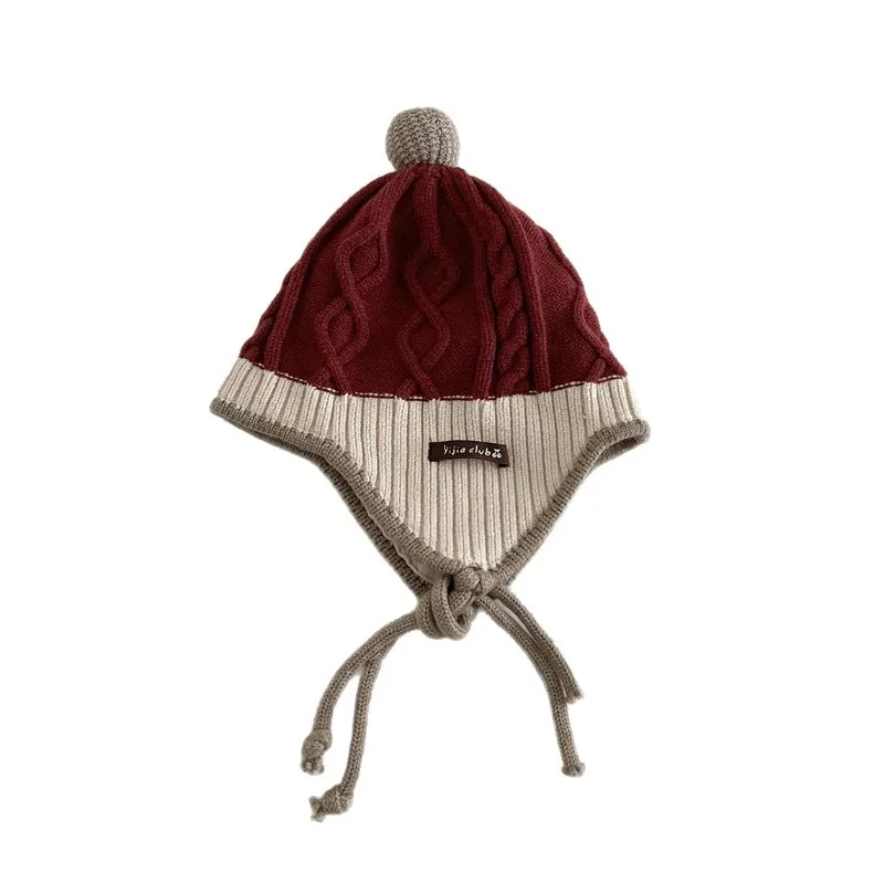 Gorro de punto para niños, gorro térmico a prueba de viento con solapa para las orejas, estilo Ins de invierno, con patrón de diamantes, gorro de ganchillo cálido para niños y niñas - imagen 5