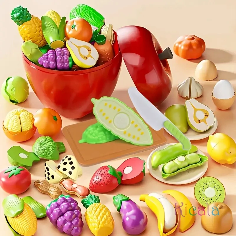 1 Juego de plástico para cortar frutas y verduras, juego educativo de cocina, juguete para juego de imitación con manzanas grandes, Ideal para regalos de navidad - imagen 3
