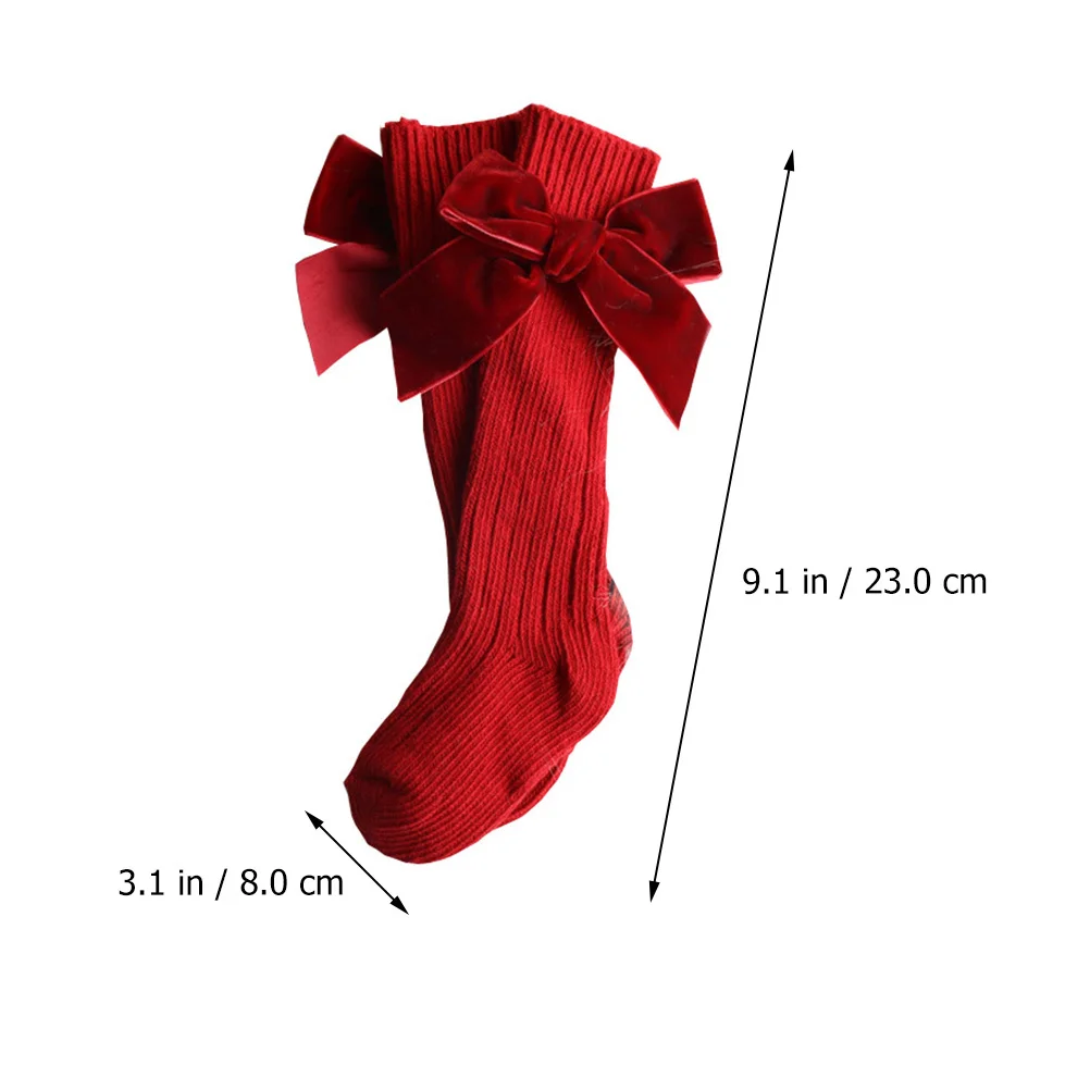 1 par de medias de Color sólido para niños, calcetines cálidos elásticos de algodón con lazo a media pantorrilla, calcetines de invierno y otoño, medias para niños - imagen 2