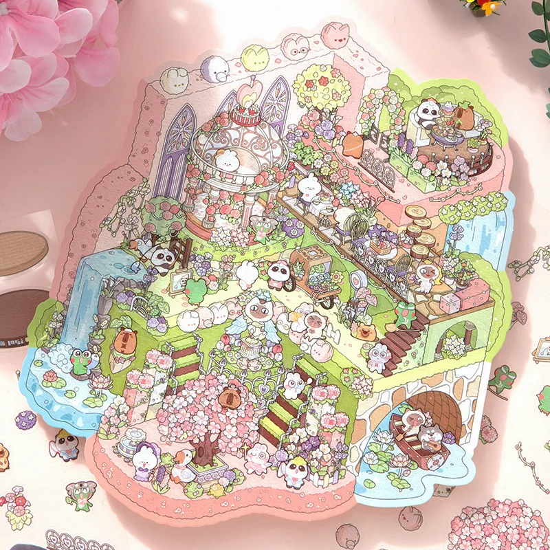 Pegatina de escena 3D del mundo de nieve de hielo de talla grande, pegatinas de paisajismo 2.5D en miniatura para cabina, pegatina apilable, regalo de Navidad