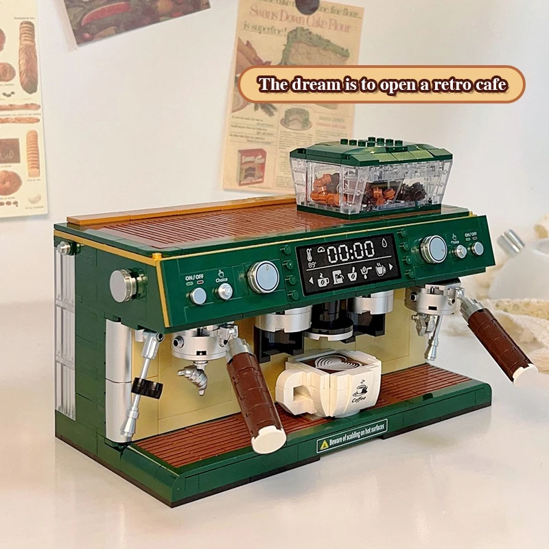 Máquina de café Retro, rompecabezas de bloques de construcción, ladrillo para niños, decoración del hogar, juguetes de escritorio para niños y adultos, regalos de navidad