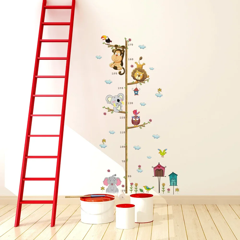 Pegatina de pared con gráfico de animales encantadores, mono en rama de árbol, crecimiento, decoración de habitación de niños, medida de altura para niños - imagen 2