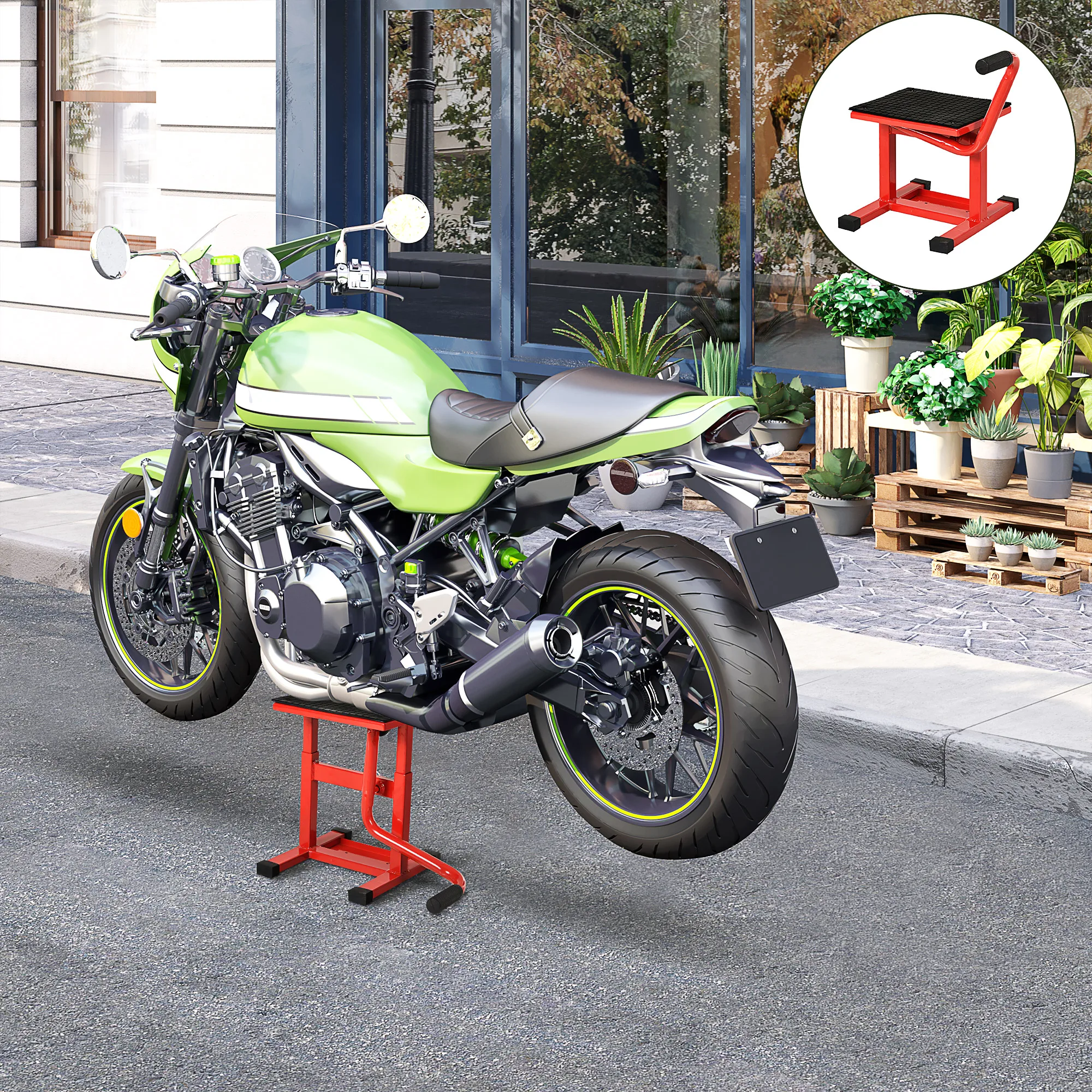 DURHAND Plataforma Elevadora Altura Ajustable 27,5/39,5 cm Elevador para Motocicletas con Manivela Base Antideslizante Soporte de Elevación Carga 150 kg para Reparación Motocicleta Taller Garaje