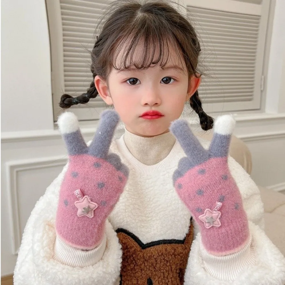 Nuevos guantes de punto bonitos de dibujos animados, guantes cálidos de invierno para niños con dedos completos, guantes gruesos para deportes al aire libre a prueba de viento - imagen 2