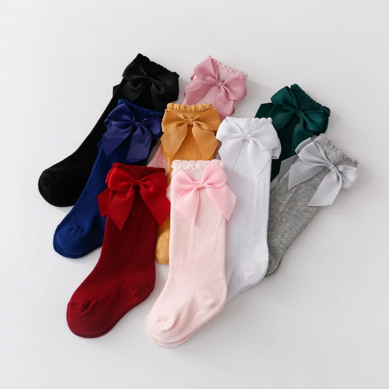 1/5 pares de calcetines para niñas, calcetines largos con lazo de algodón para bebés, calcetines suaves de princesa a la moda para niñas de 0 a 7 años - imagen 2