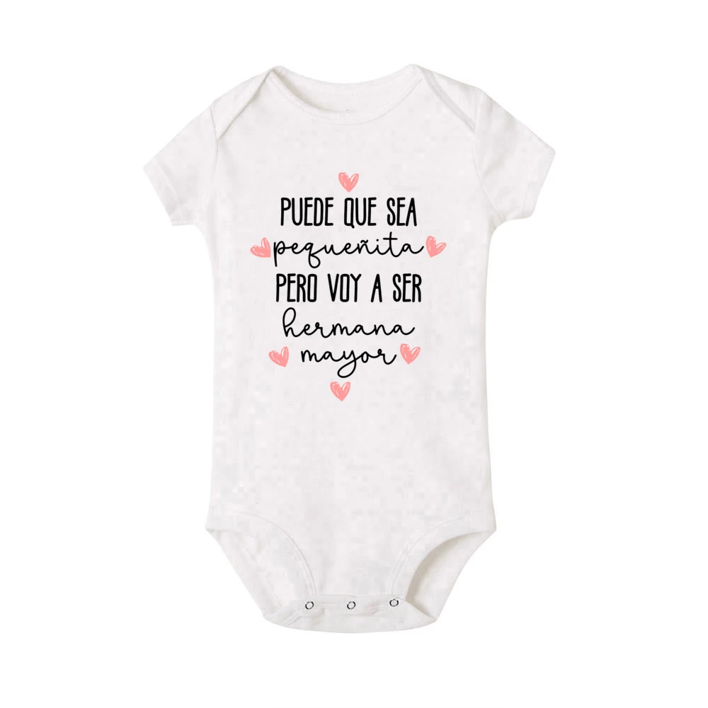 I May Be Little But I'm Going To Be A Big Brother/Sister Print Baby Bodysuit Pregnancy Announcement Infant Outfit Newborn Romper - imagen 3
