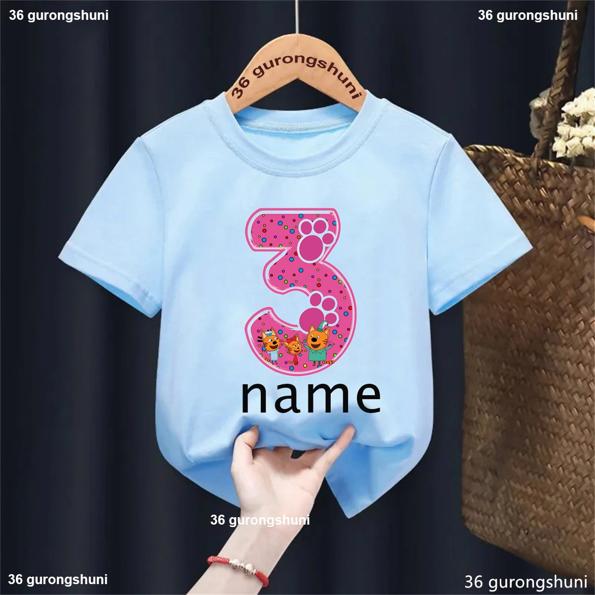 Camiseta con nombre personalizado para niñas, ropa de familia de gato divertido, Harajuku, sólido, lindo, regalo de cumpleaños, nuevo, 1, 2, 3, 5. ° - imagen 3