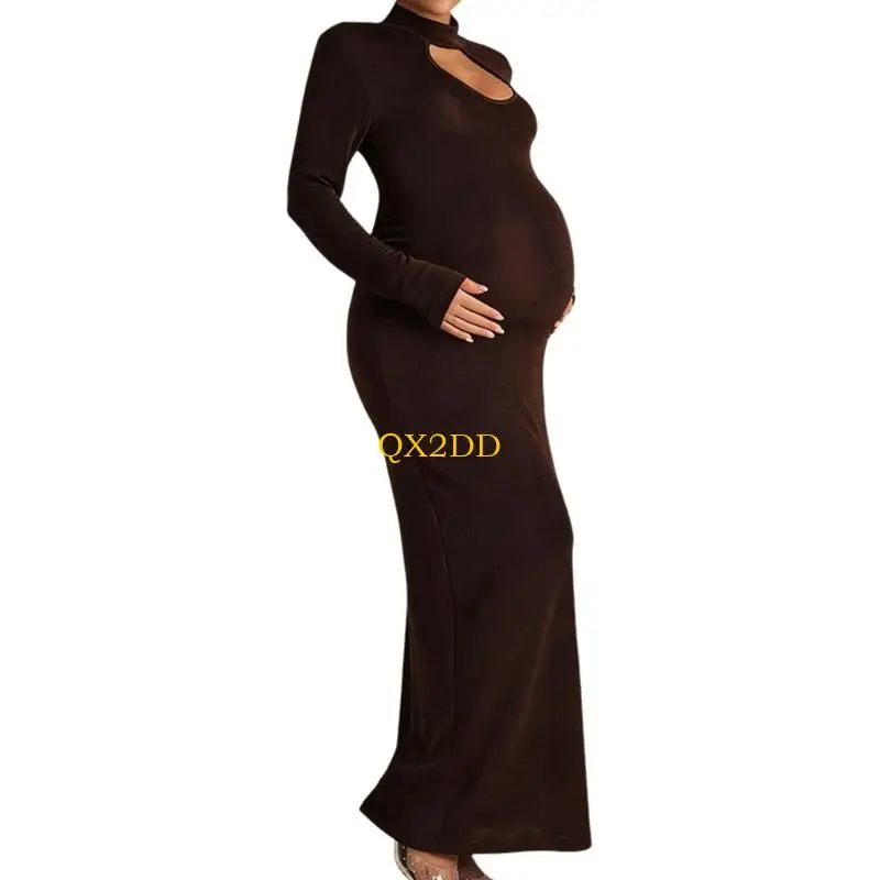 QX2D vestido de embarazo manga larga transpirable de poliéster - imagen 2