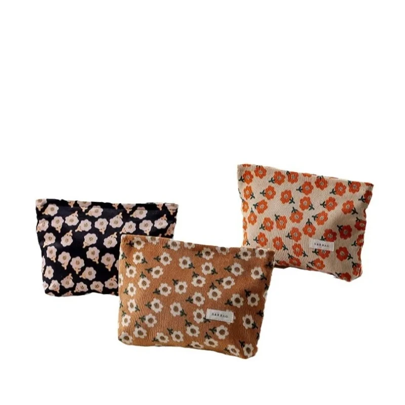 Bolsa de maquillaje de pana floral vintage con cremallera gran capacidad forro suave - imagen 2