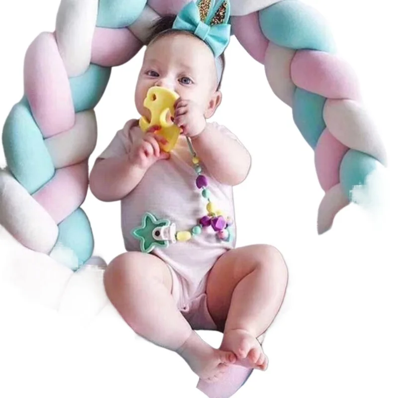 Parachoques para cama de bebé de 1,5 M, almohada con nudo trenzado, cojín, Protector de cuna infantil, parachoques para decoración de habitación, juego de cama para cuna