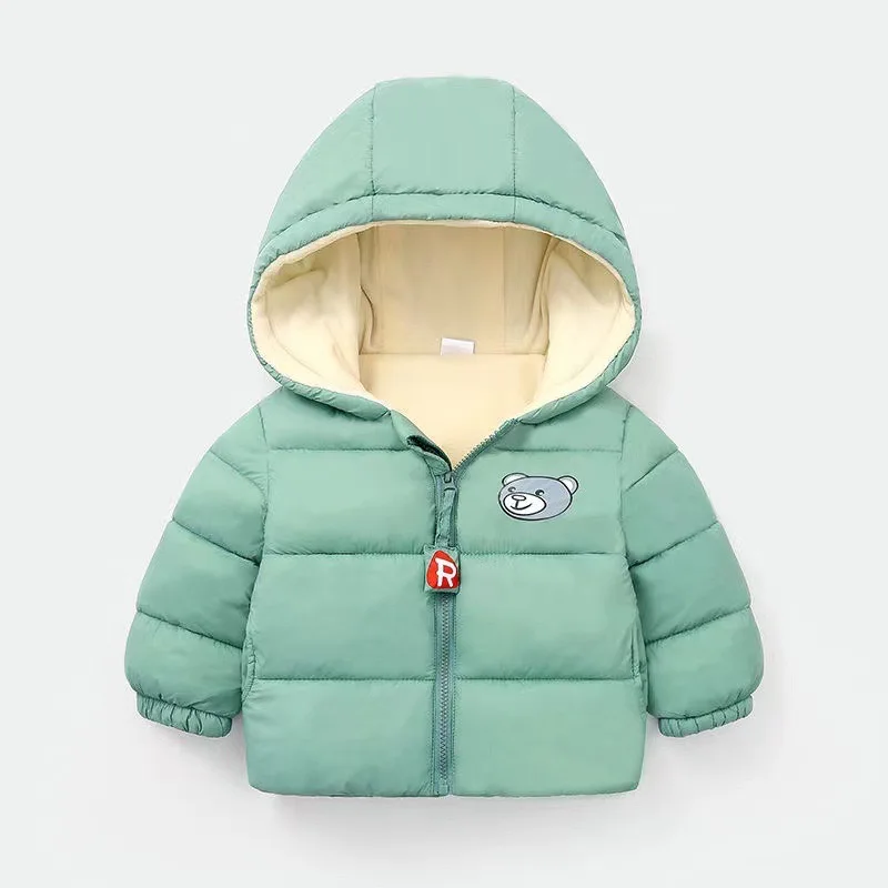 Chaqueta de lana con capucha para niños, abrigo con cremallera de oso de dibujos animados para niños, chaquetas de plumón cálidas para niños, ropa de abrigo para niños, invierno, otoño - imagen 3