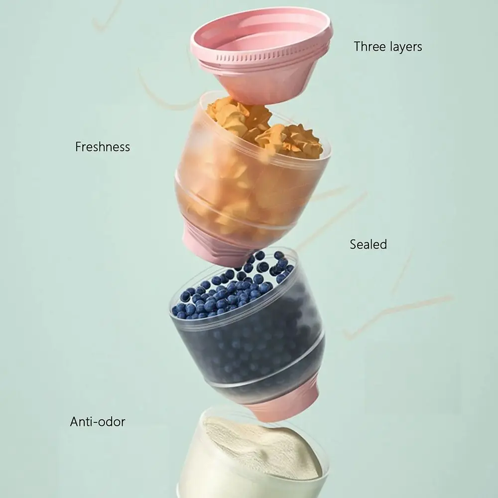 Caja de leche en polvo para bebé de 3 capas con forma bonita, compartimento sellado, dispensador de fórmula portátil, contenedor de aperitivos apilable sin derrames - imagen 5
