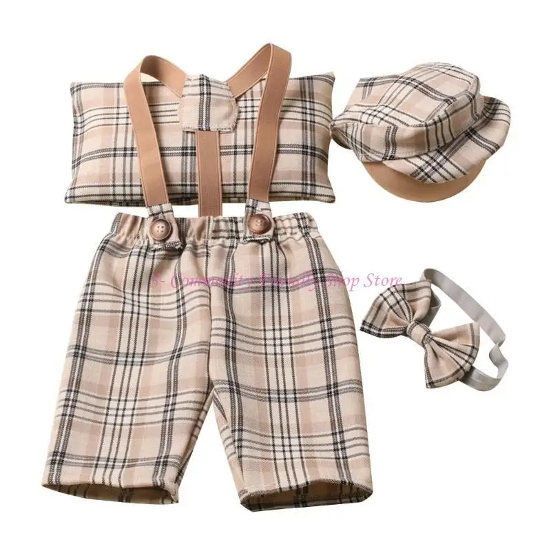 85AE Regalo ducha para recién nacidos, ropa fotográfica y boina, sombrero, pantalones, mono para sesión fotos bebé
