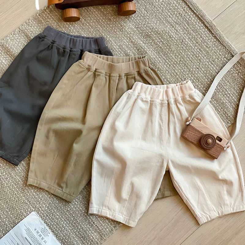 Pantalones de algodón vintage para niños con cintura elástica