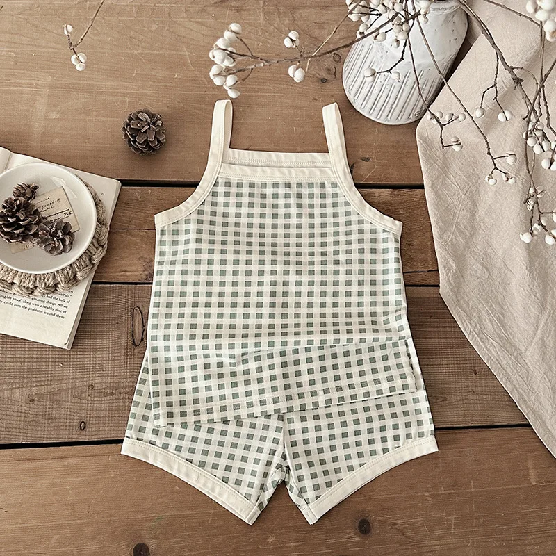 Body a cuadros de estilo coreano para niña de 0 a 2 años, pelele infantil de algodón elástico suave con tirantes de verano 2025 - imagen 4