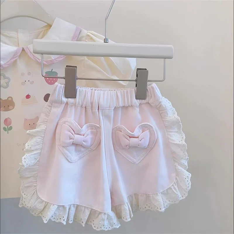 Pantalones cortos de verano para bebé con tejido ligero y encaje - imagen 5
