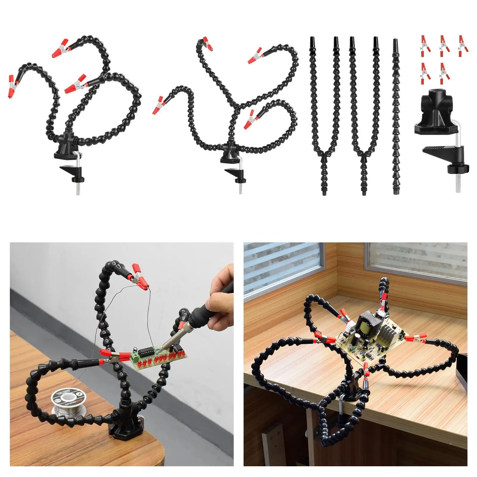 Soldering Station Third Hands Clamp Clips Flexible Arms PCB Circuit Board Holder with Alligator Clips for Hobby Crafts