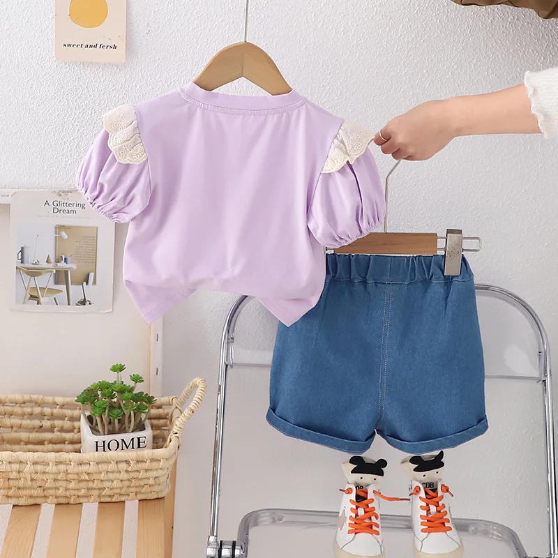 Nueva ropa de verano para bebés, traje para niñas, camiseta de manga corta, pantalones cortos, 2 unids/set, ropa para niños, disfraz informal de algodón para niños pequeños - imagen 5