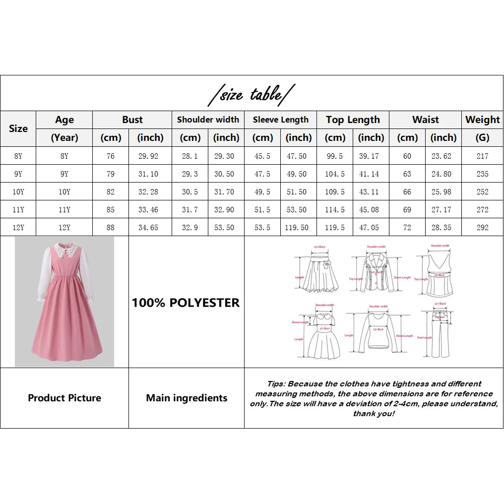 Vestido rosa para niñas, vestidos escolares de manga larga con cuello de encaje, vestidos de moda para fiesta de cumpleaños, vestido para niñas adolescentes 7 8 9 10 11 12 años - imagen 5