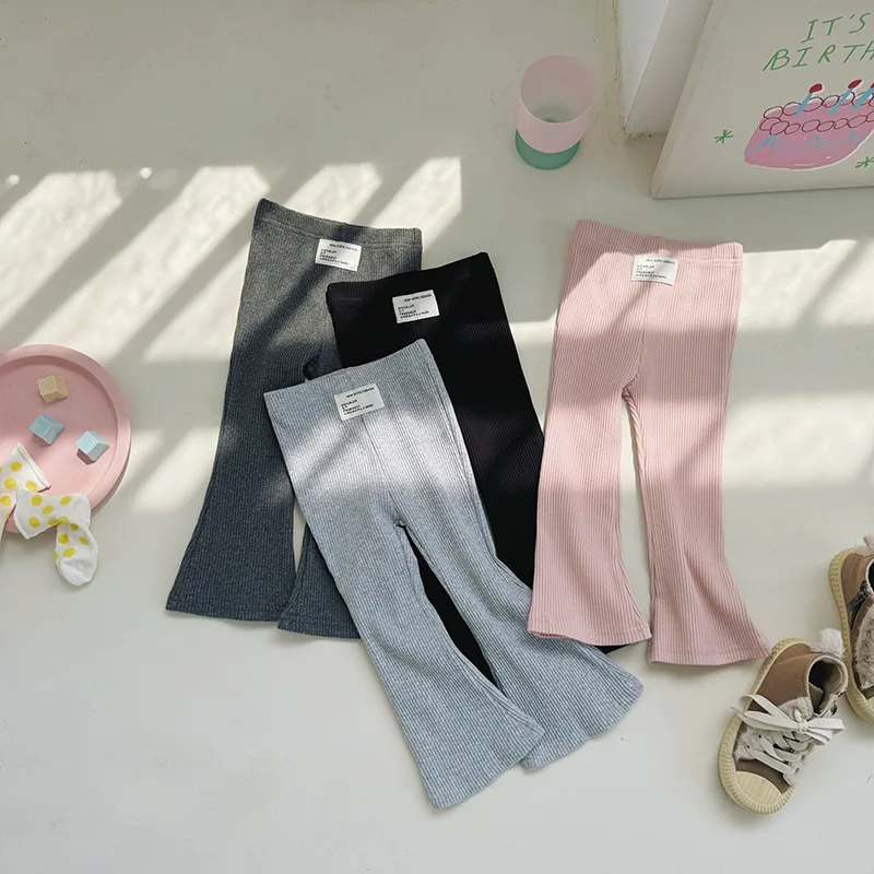 Pantalones elásticos lisos para niñas de 1 a 8 años, mallas ajustadas de verano para niños, pantalones acampanados, pantalones largos informales para exteriores - imagen 2