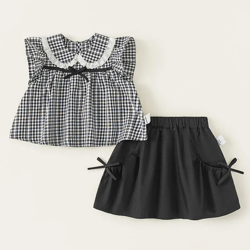 Conjunto verano niña top sin mangas y falda de cuadros - imagen 2