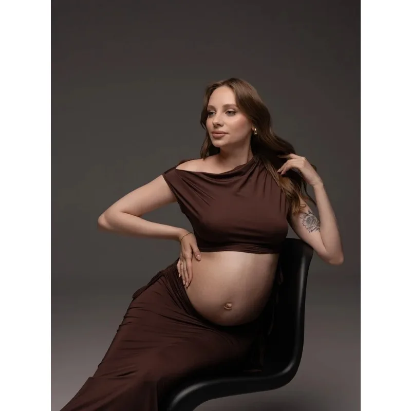 Vestido maternidad dos piezas – Hombros descubiertos para baby shower - imagen 2