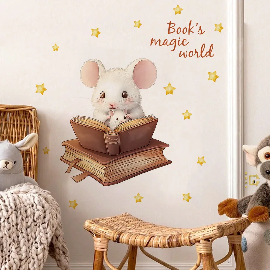 Etiqueta autoadhesiva de la pared de la estrella de la historieta del ratón, etiqueta engomada de la pared de la habitación de los niños, etiqueta decorativa - imagen 5
