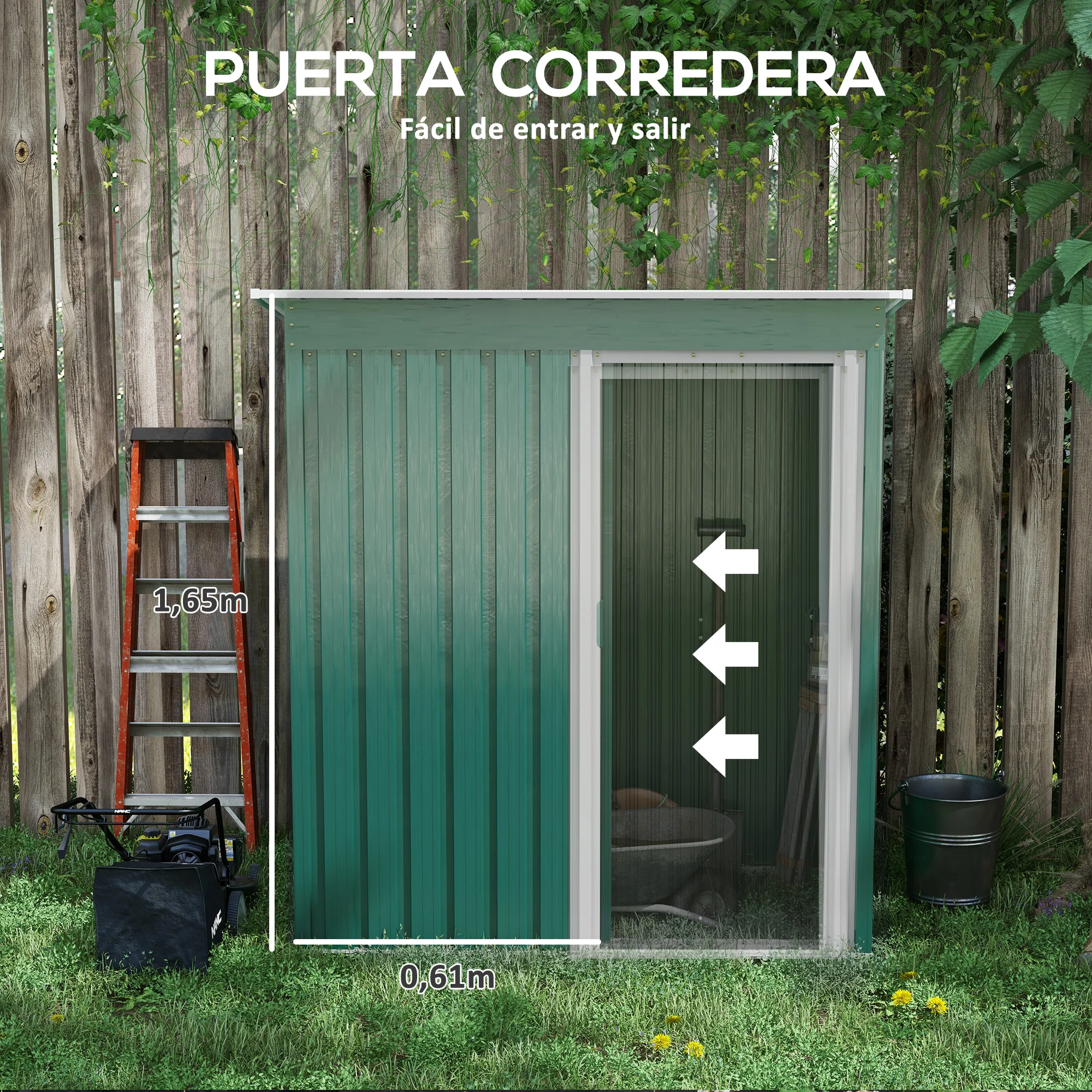 Outsunny Caseta de Jardín Exterior 1,16 m² 163x89x182 cm Cobertizo de Jardín Exterior con Puerta Corredera y Techo Inclinado Armario para Jardín Terraza Patio Verde - imagen 5