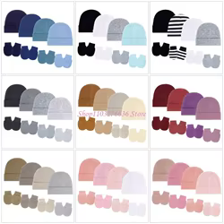 Juego 4 gorros y manoplas para recién nacidos R6FD, gorro fetal lavable a máquina, guantes para gorro tela suave 0 a 3