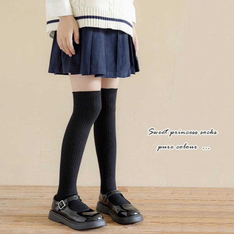 Calcetines cómodos de princesa por encima de la rodilla, mallas blancas y negras sin costuras, calcetines altos de estilo coreano para primavera y otoño