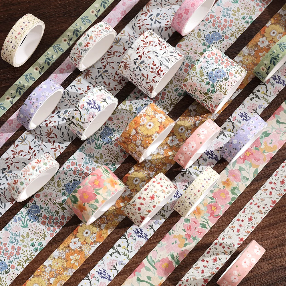 Juego de 12 rollos de cintas Washi florales Vintage, cinta adhesiva decorativa de colores DIY, cuaderno, diario, suministros de envoltura para diario - imagen 4