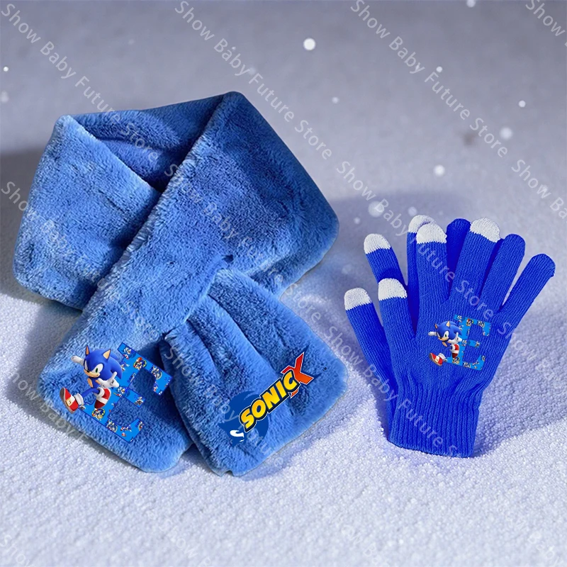 Bufanda guantes 2 unids/set para adultos niños niñas Sonics dibujos animados carta nombre invierno cálido pañuelo pantalla guantes hombre regalos de cumpleaños - imagen 5