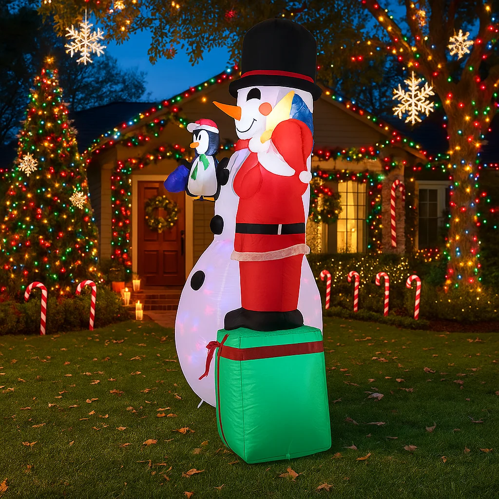 7,8 pies Santa Claus pingüino muñeco de nieve inflable decoración navideña luces de adorno de Navidad al aire libre patio de casa decoración de fiesta de vacaciones juguete - imagen 3