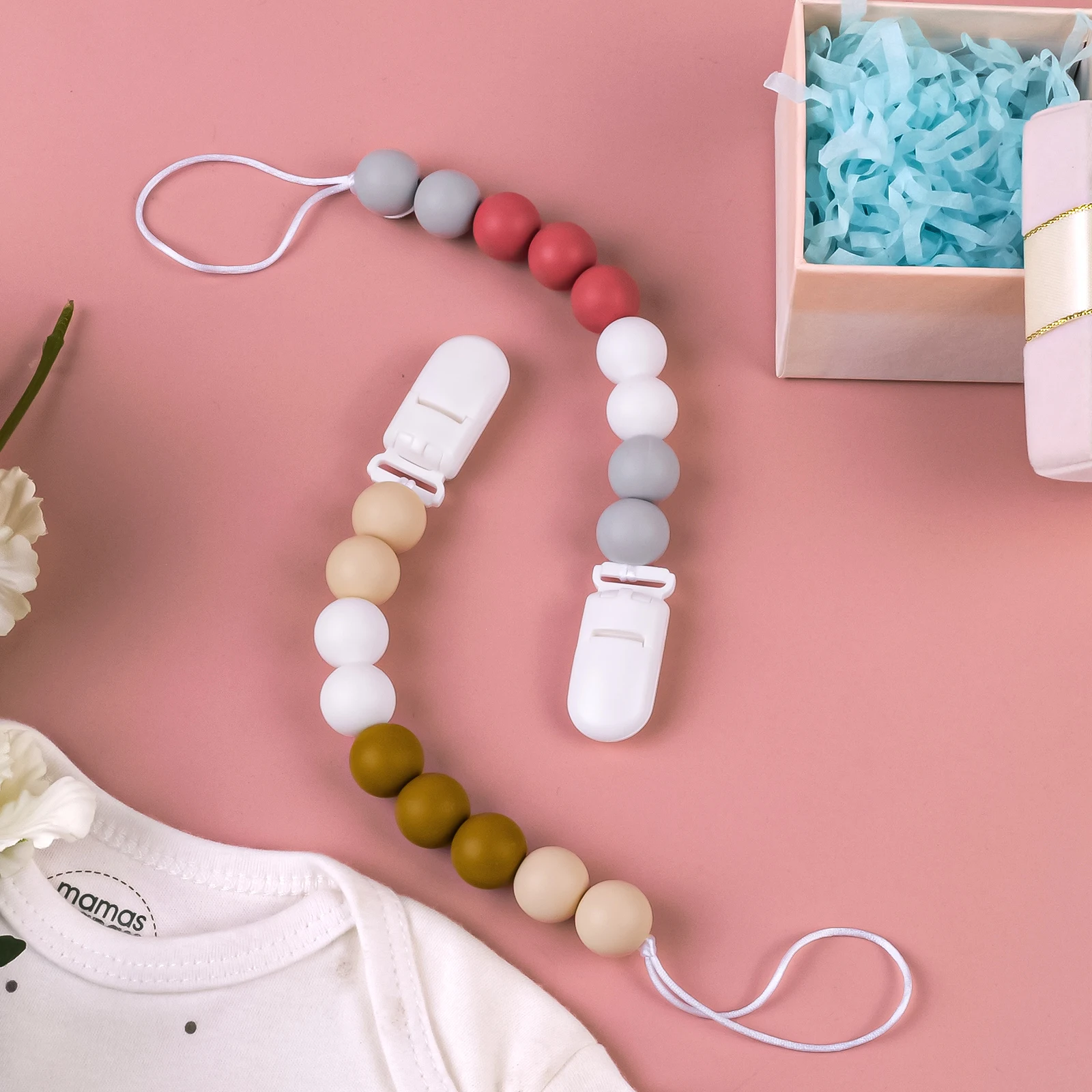 Clips de silicona para chupete de bebé, cadena anticaída para chupete, soporte para chupete infantil para fácil almacenamiento y limpieza, 2 uds.