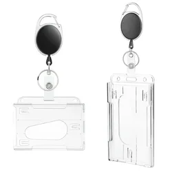 Portatarjetas transparente con doble ranura y carrete de insignia profesional