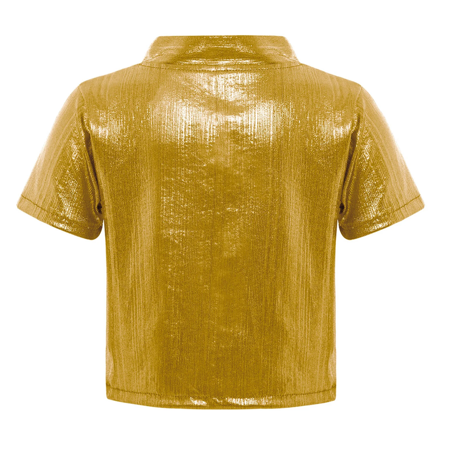 Tops de baile de Jazz para niñas, Top corto acanalado metálico, camiseta de manga corta con cordones para ropa de calle de Hip-Hop, puesta en escena de baile - imagen 3