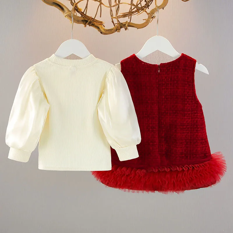 Conjunto otoño invierno niña bebé: camiseta manga larga y vestido rojo - imagen 5