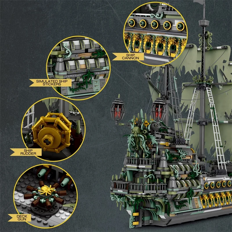 Bloques de construcción de barco pirata The Flying Dutchman, modelo de barco fantasma clásico, bloques de montaje, juguetes DIY para niños, regalos de cumpleaños - imagen 5