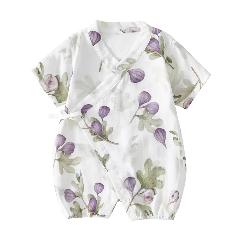 Somenie-Pelele envolvente tipo kimono para recién nacido, pelele de manga corta para niños y niñas, mono estampado bonito, suave y cómodo