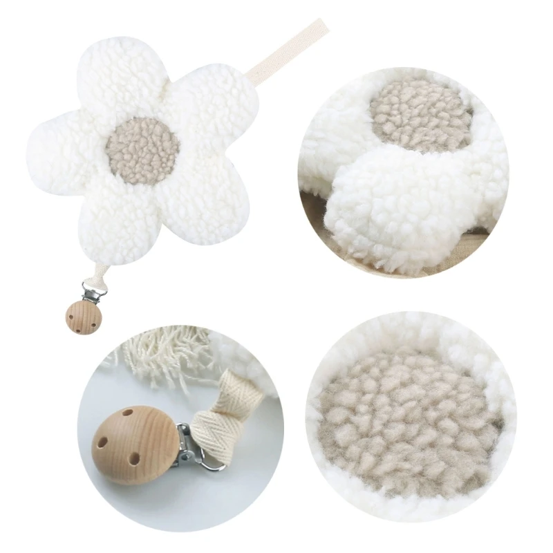 Cadena de chupete colgante de felpa para bebé, soporte de Clip para chupete, flor suave, decoración colgante para cuna, accesorios para chupete infantil - imagen 4