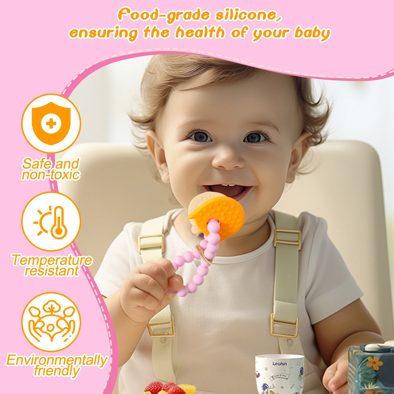 Mordedor de silicona de Color para niños, juguete para bebés, juguete para masticar animales de dibujos animados, anillo de dentición para niños pequeños, pulsera sin BPA, accesorios para bebés - imagen 5